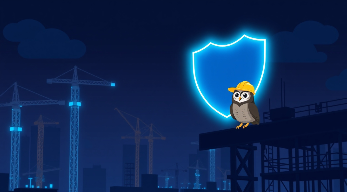 LienWarden owl keeping watch over a construction site at night
